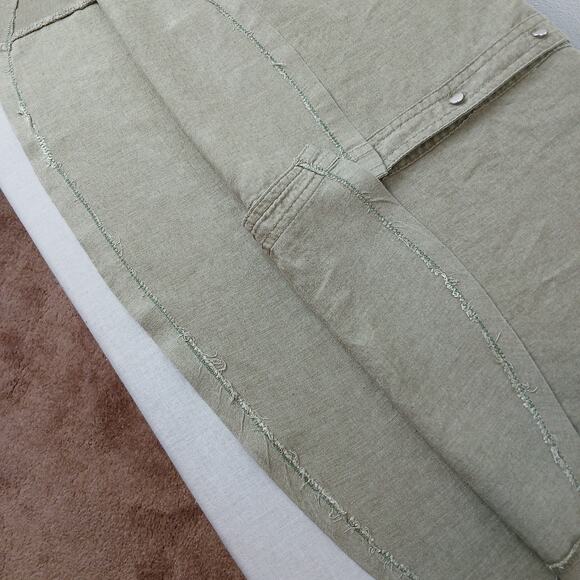 Cathy Woman Khaki Green Blouse 3X button front roll tab sleeves repaired linen - Picture 13 of 14